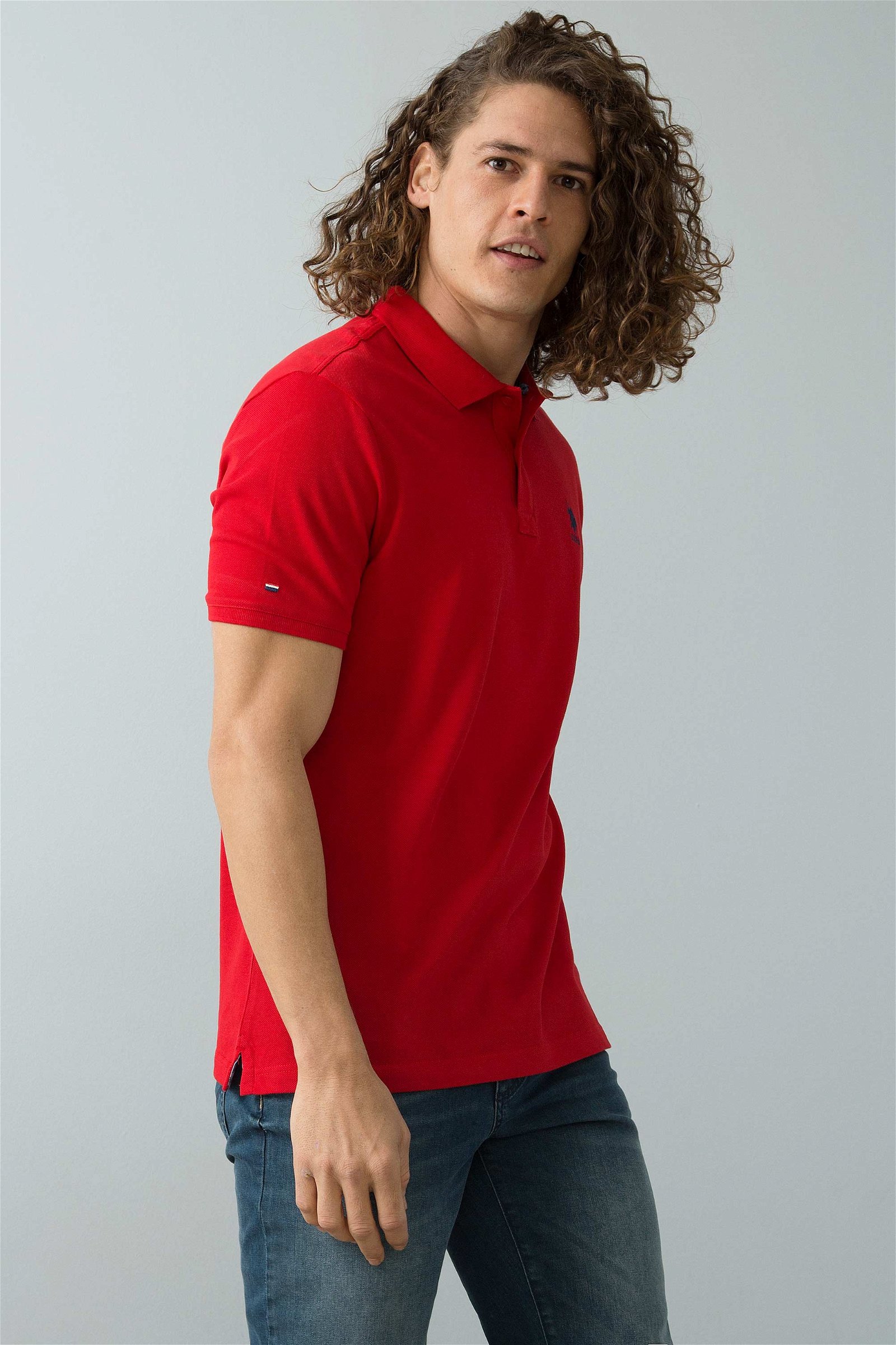 تی شرت یقه پولو قرمز  رگولار آستین کوتاه مردانه یو اس پولو