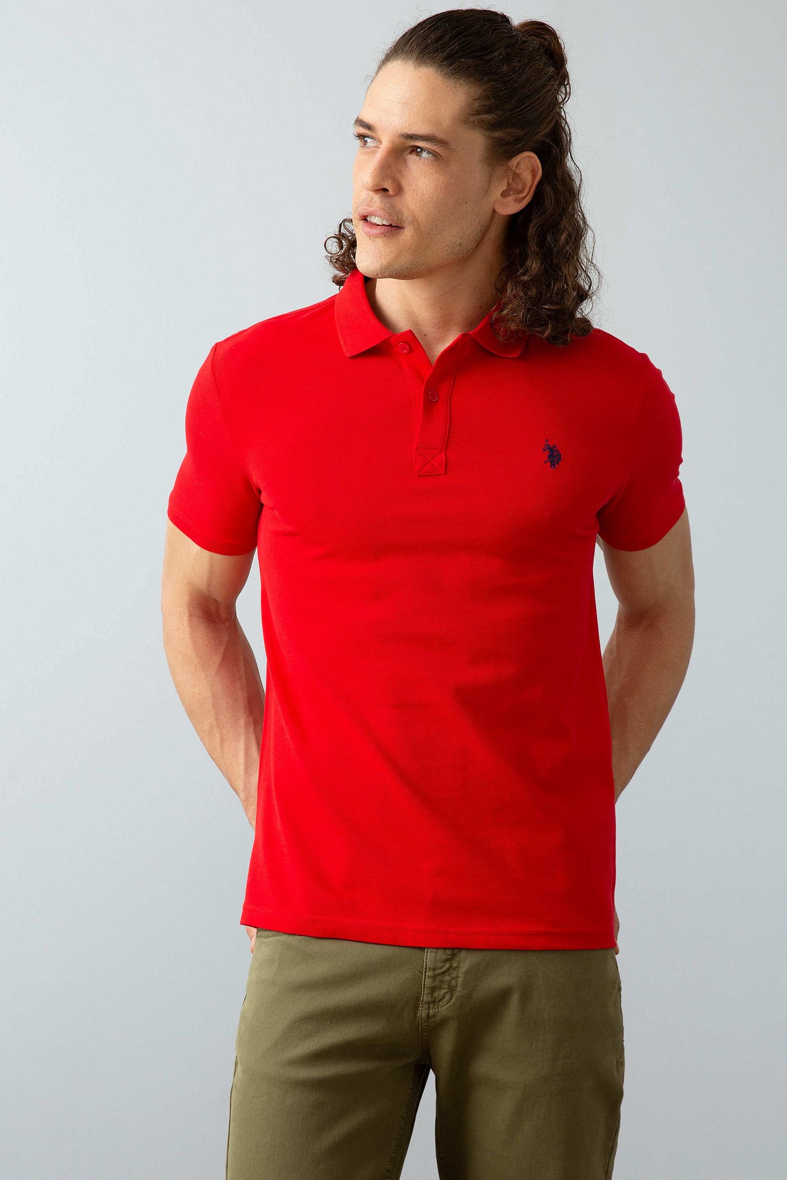 تی شرت یقه پولو قرمز  اندامی آستین کوتاه مردانه یو اس پولو