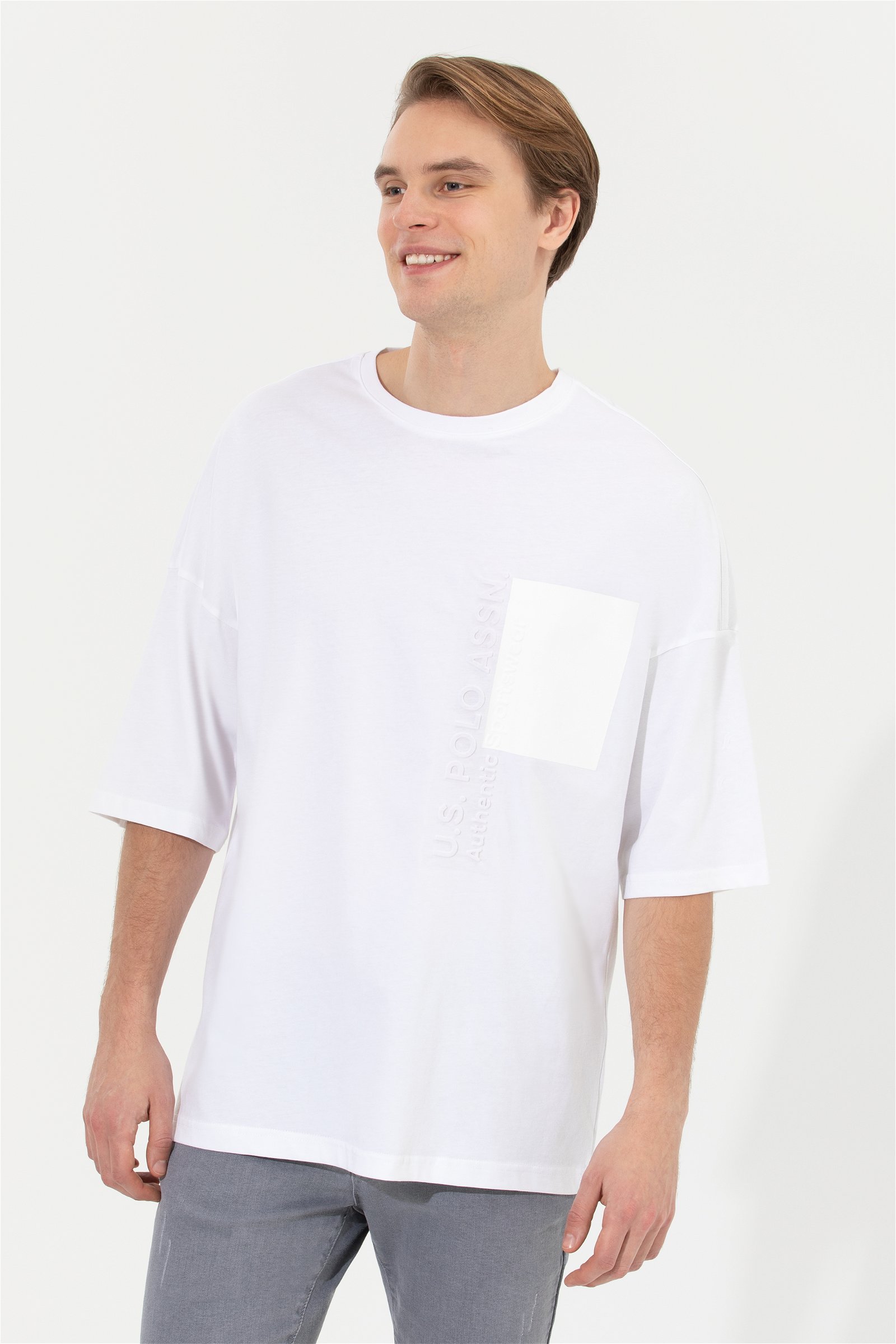تی شرت یقه گرد سفید  Oversize آستین کوتاه مردانه یو اس پولو