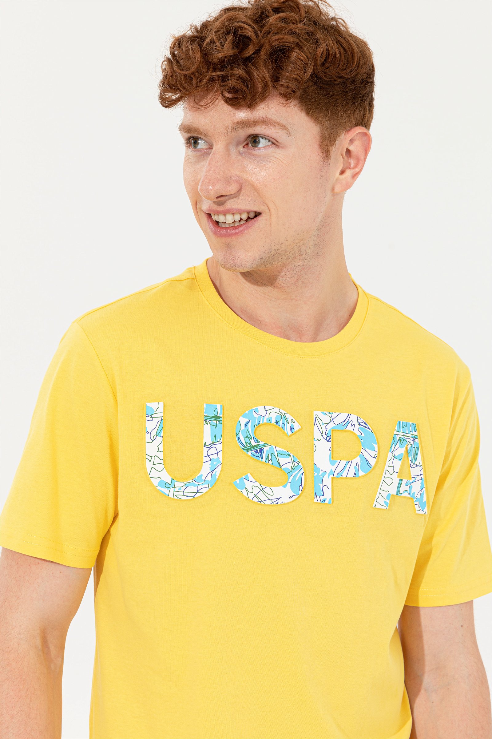 تی شرت یقه گرد زرد روشن  رگولار آستین کوتاه مردانه یو اس پولو | US POLO ASSN