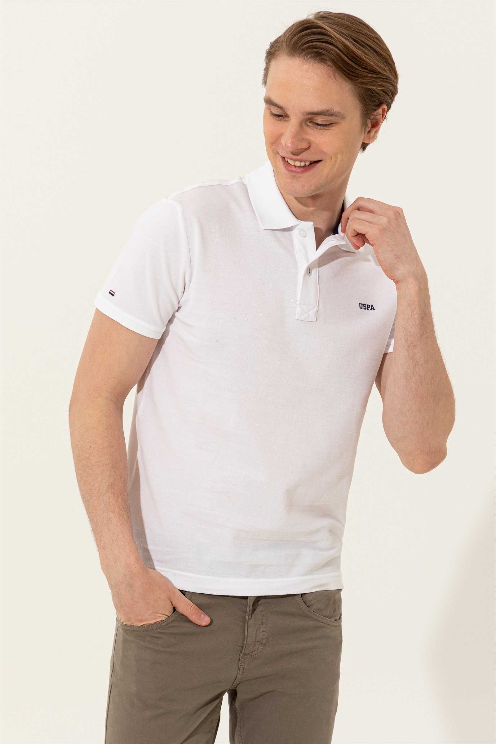 تی شرت یقه پولو سفید  اندامی آستین کوتاه مردانه یو اس پولو | US POLO ASSN