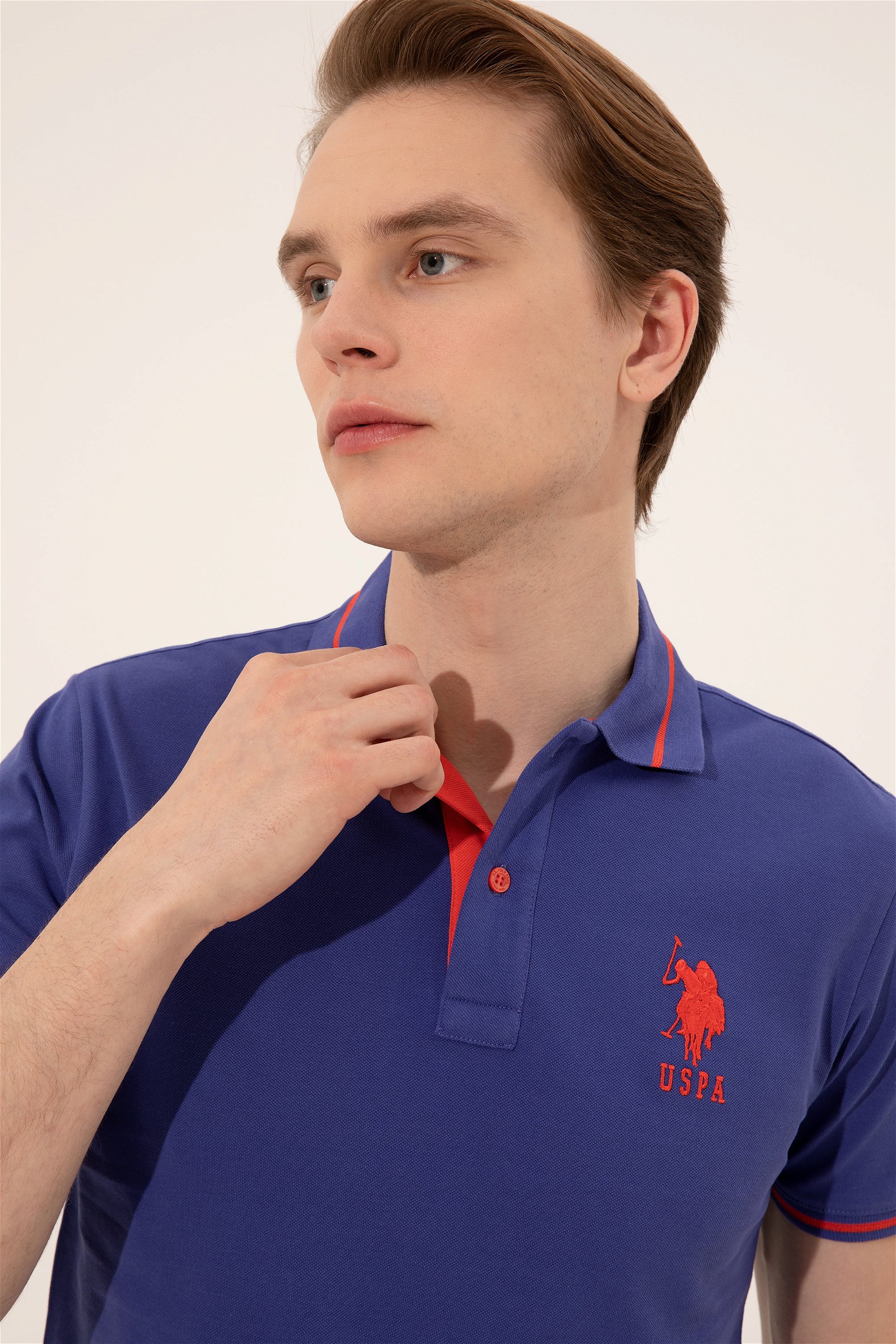 تی شرت یقه پولو آبی  اندامی آستین کوتاه مردانه یو اس پولو | US POLO ASSN