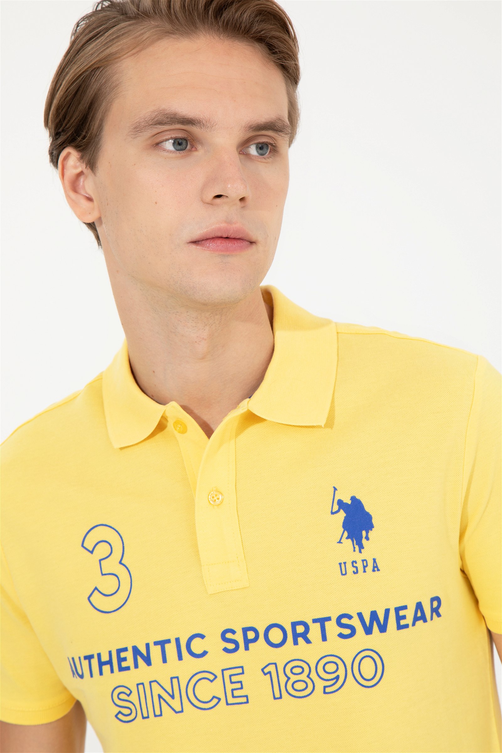 تی شرت یقه پولو زرد روشن  اندامی آستین کوتاه مردانه یو اس پولو | US POLO ASSN