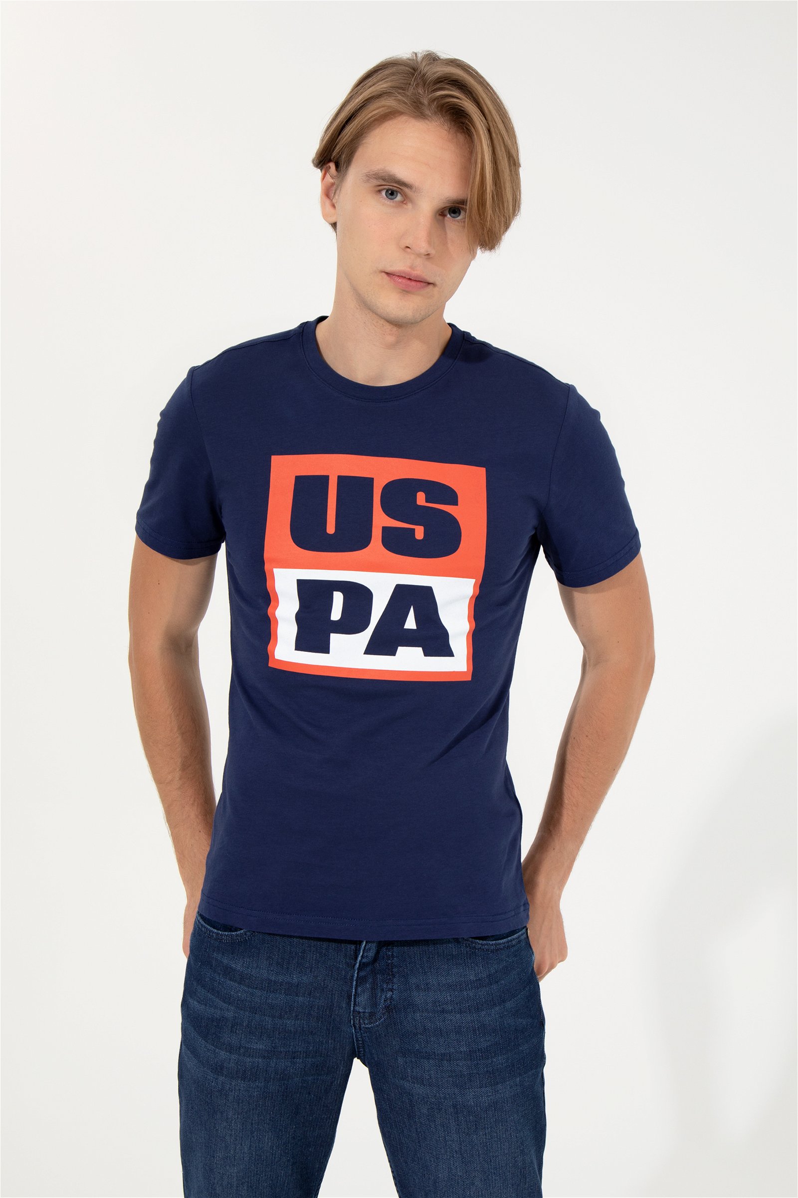 تی شرت یقه گرد لاجورد  اندامی آستین کوتاه مردانه یو اس پولو | US POLO ASSN