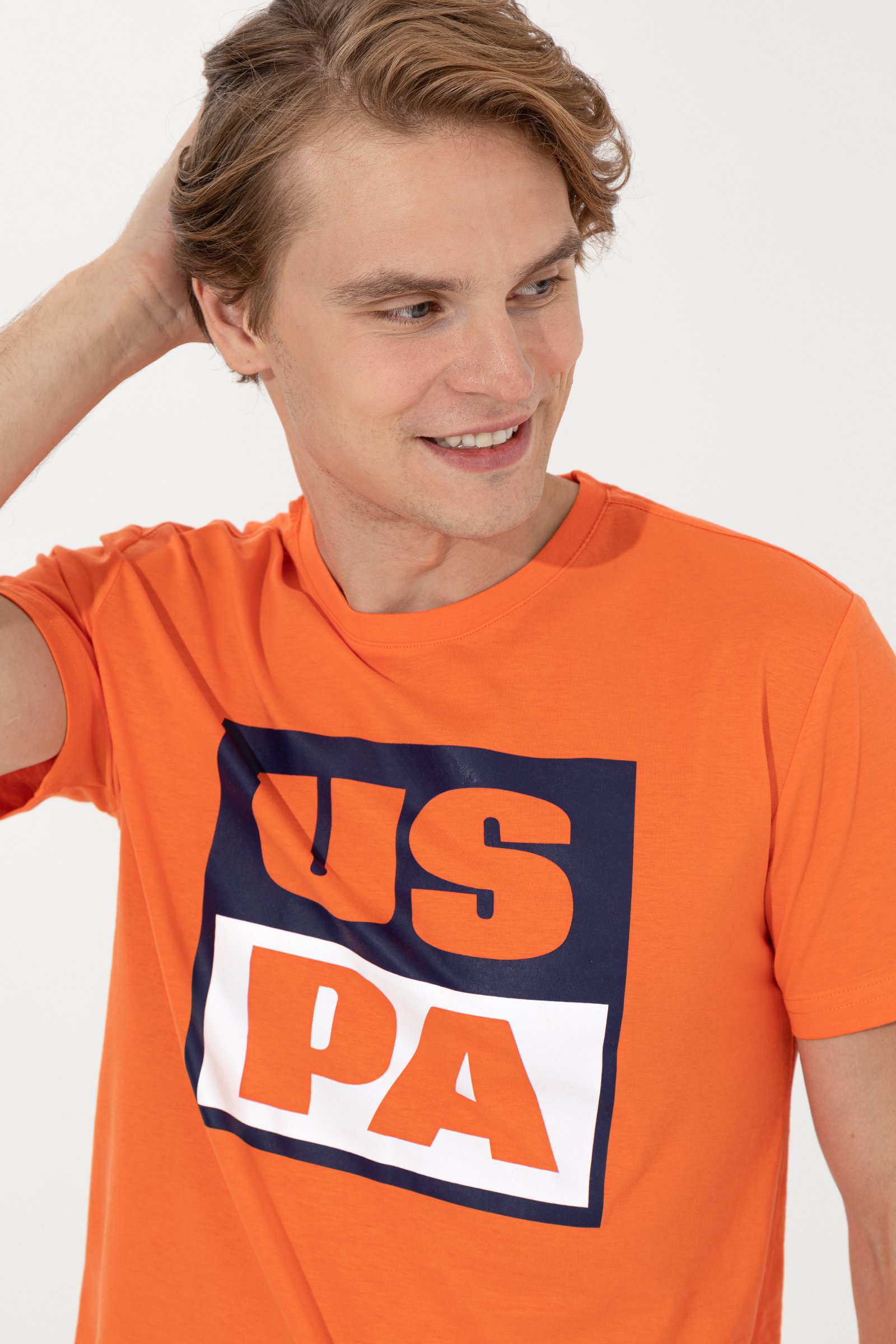 تی شرت یقه گرد نارنجی  اندامی آستین کوتاه مردانه یو اس پولو | US POLO ASSN