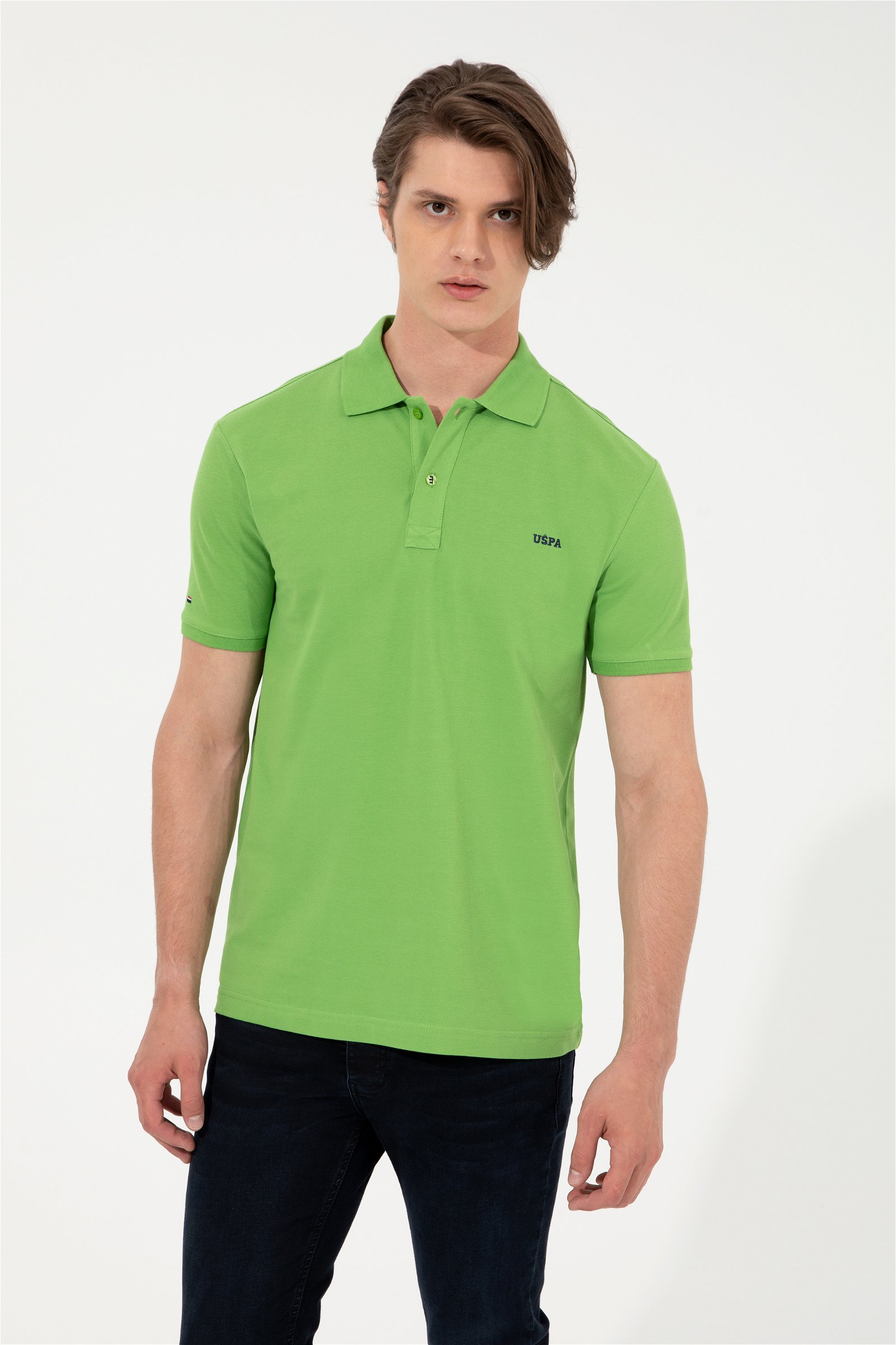 تی شرت یقه پولو سبز  اندامی آستین کوتاه مردانه یو اس پولو | US POLO ASSN
