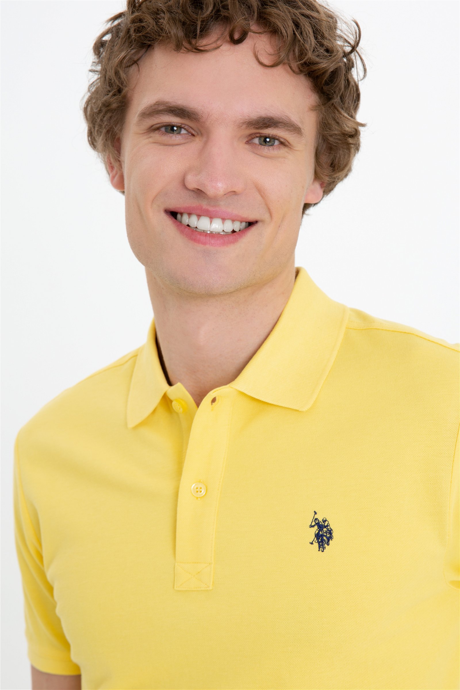 تی شرت یقه پولو زرد روشن  اندامی آستین کوتاه مردانه یو اس پولو | US POLO ASSN