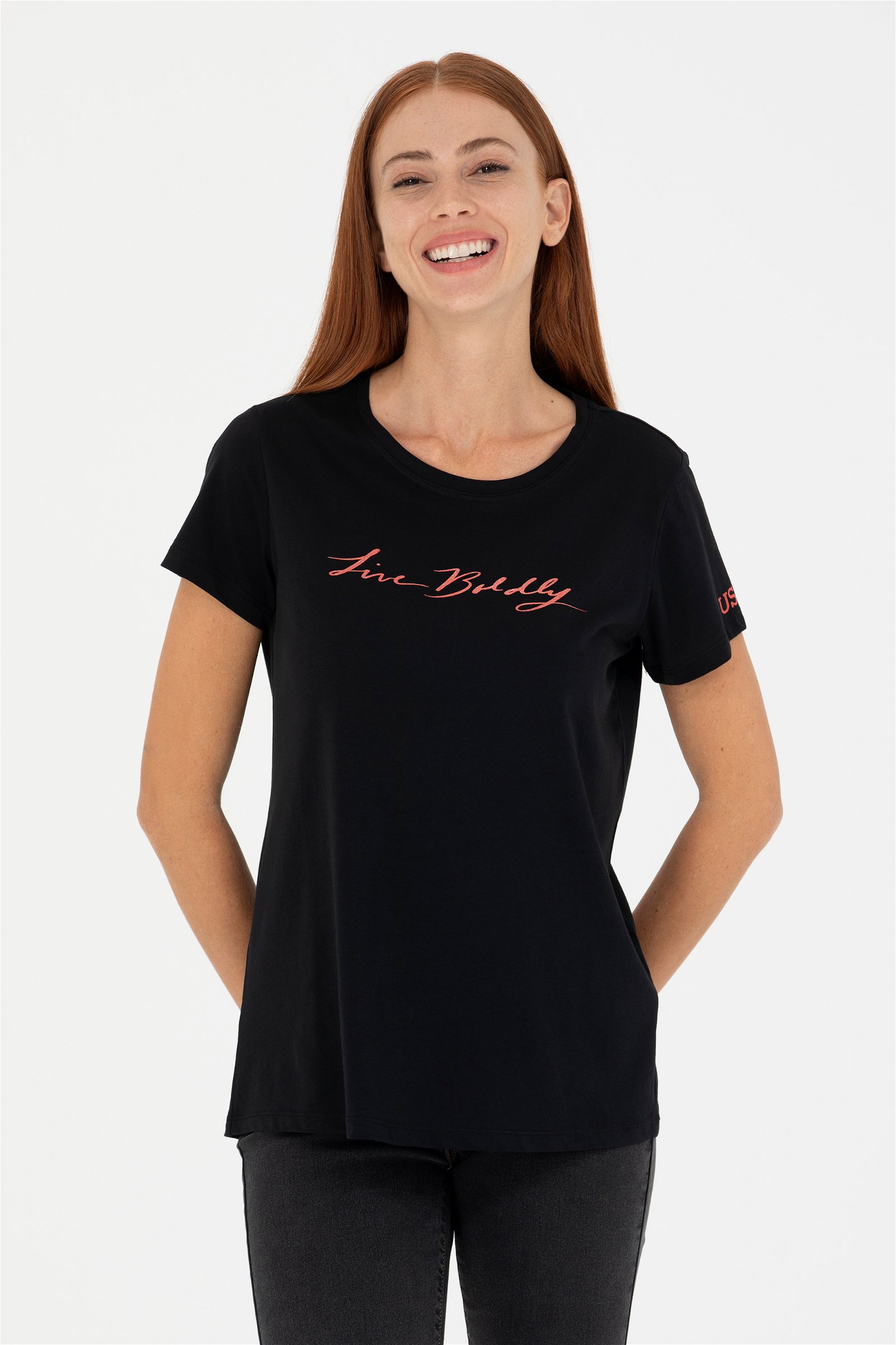 تی شرت  سیاه  استاندارد فیت  زنانه یو اس پولو | US POLO ASSN