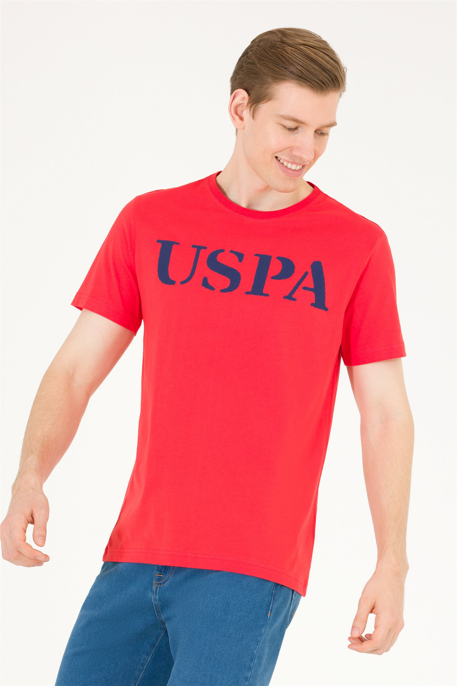 تی شرت یقه گرد قرمز  رگولار آستین کوتاه مردانه یو اس پولو | US POLO ASSN