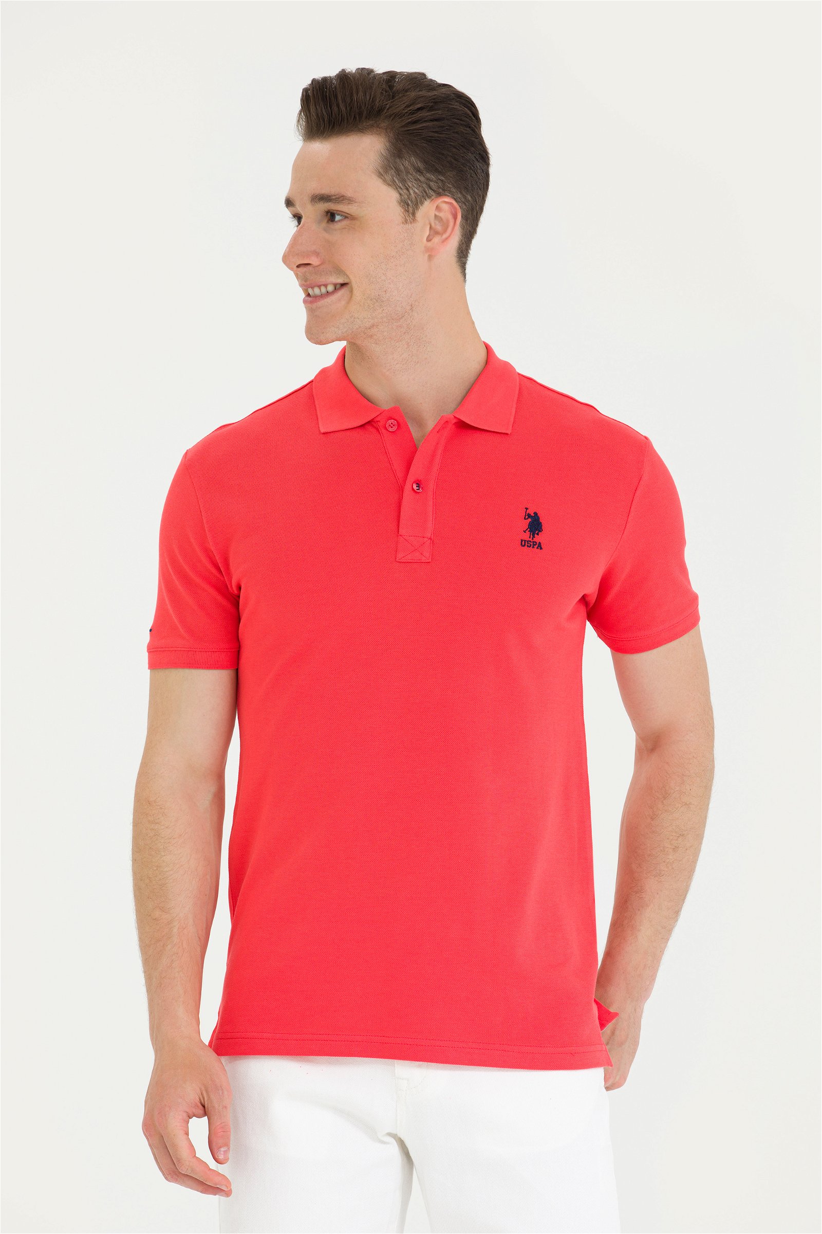 تی شرت یقه پولو قرمز  اندامی آستین کوتاه مردانه یو اس پولو | US POLO ASSN