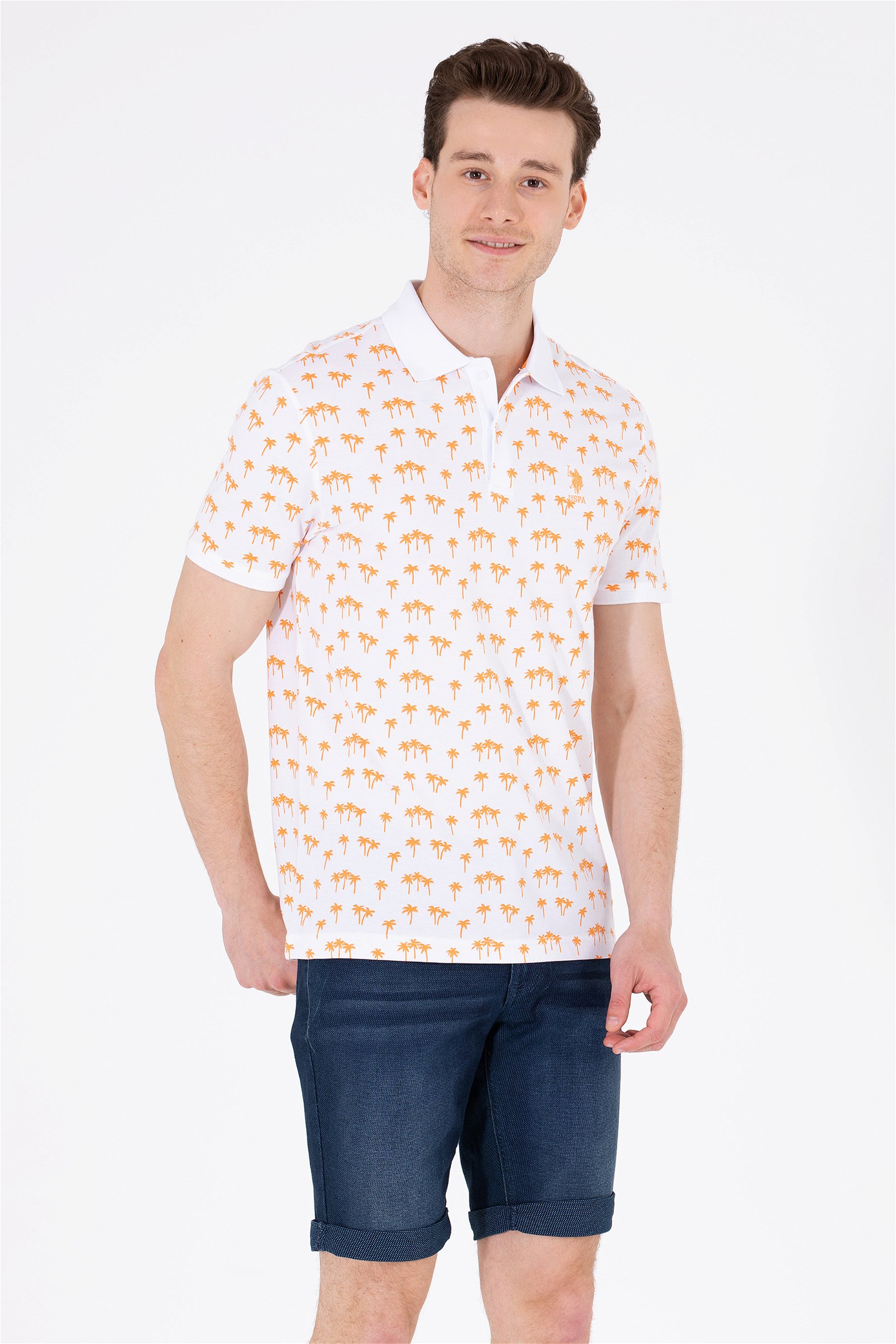 تی شرت یقه پولو نارنجی  رگولار آستین کوتاه مردانه یو اس پولو | US POLO ASSN
