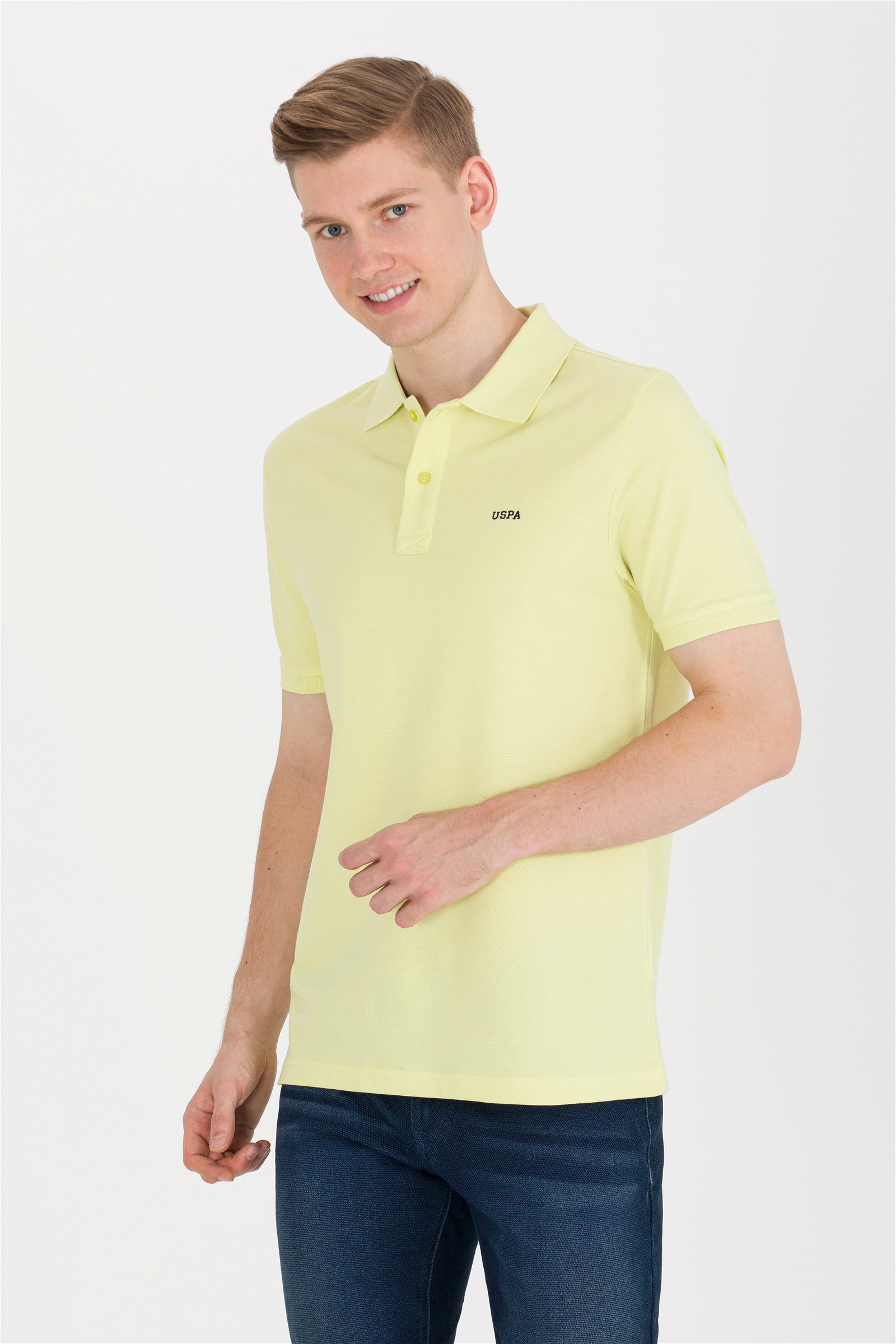 تی شرت یقه پولو زرد روشن  رگولار آستین کوتاه مردانه یو اس پولو | US POLO ASSN