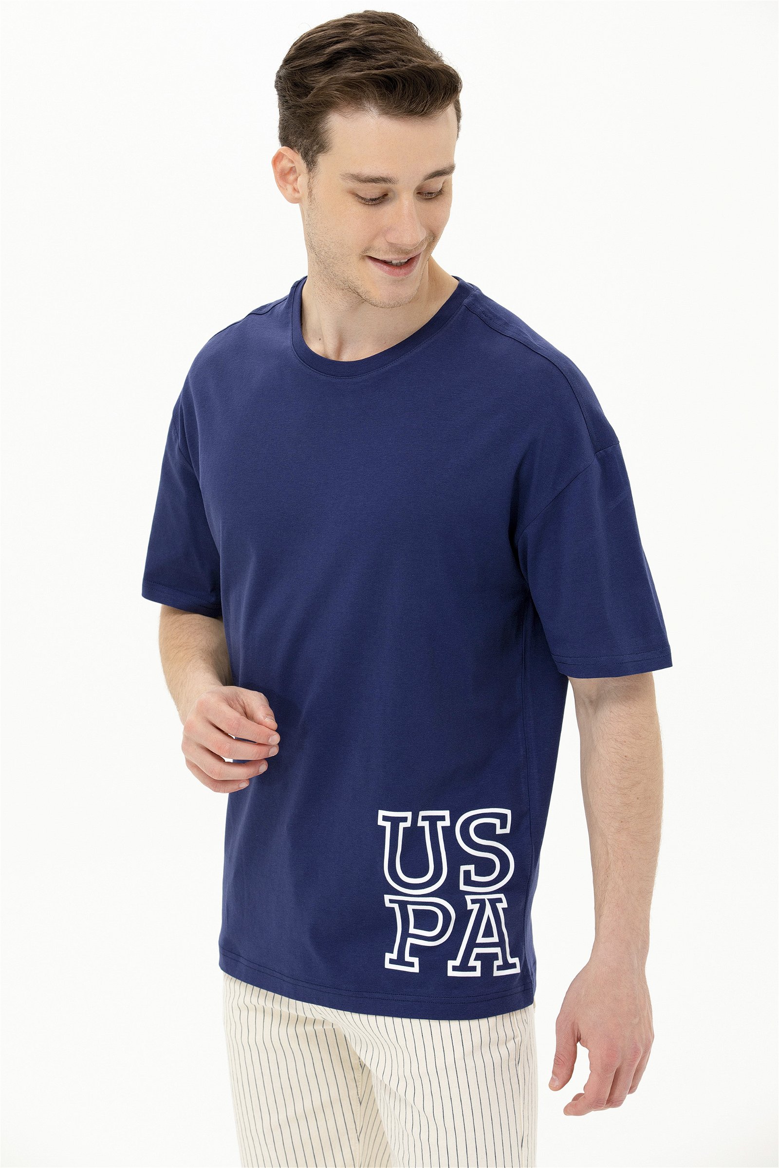 تی شرت یقه گرد لاجورد  Oversize آستین کوتاه مردانه یو اس پولو | US POLO ASSN
