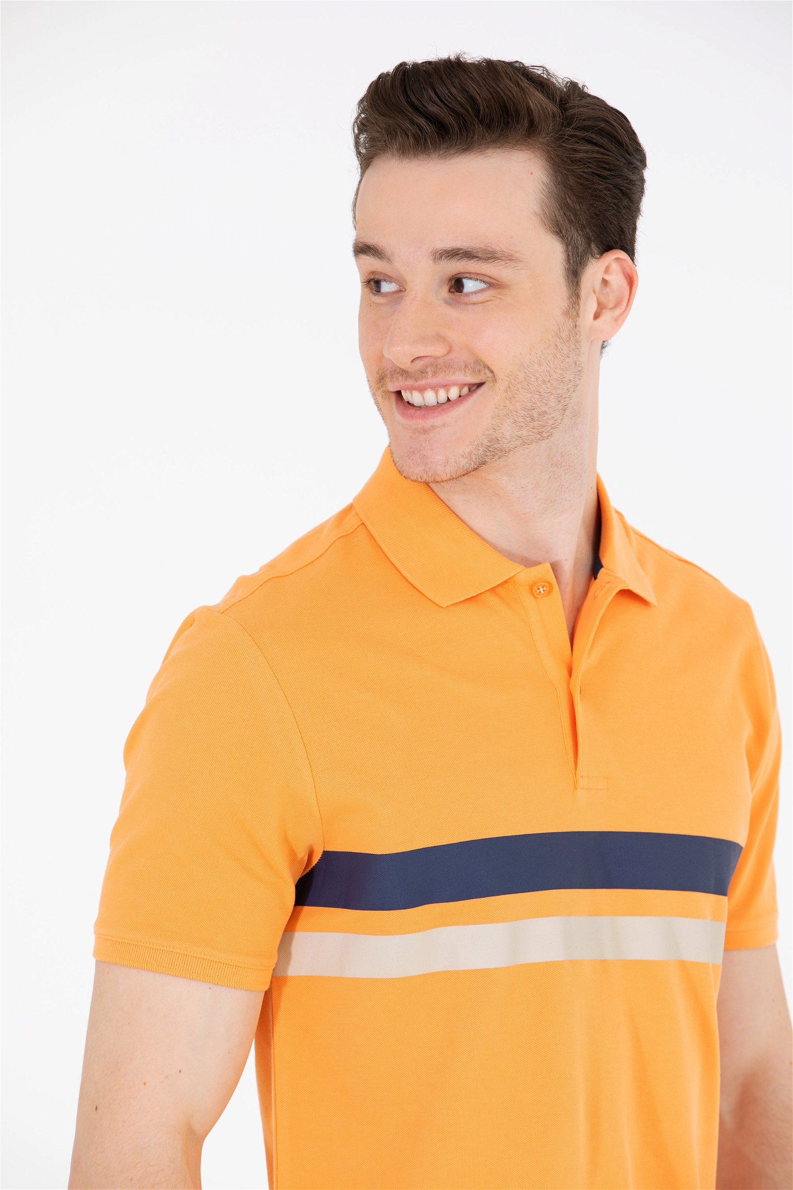 تی شرت یقه پولو نارنجی  رگولار آستین کوتاه مردانه یو اس پولو | US POLO ASSN