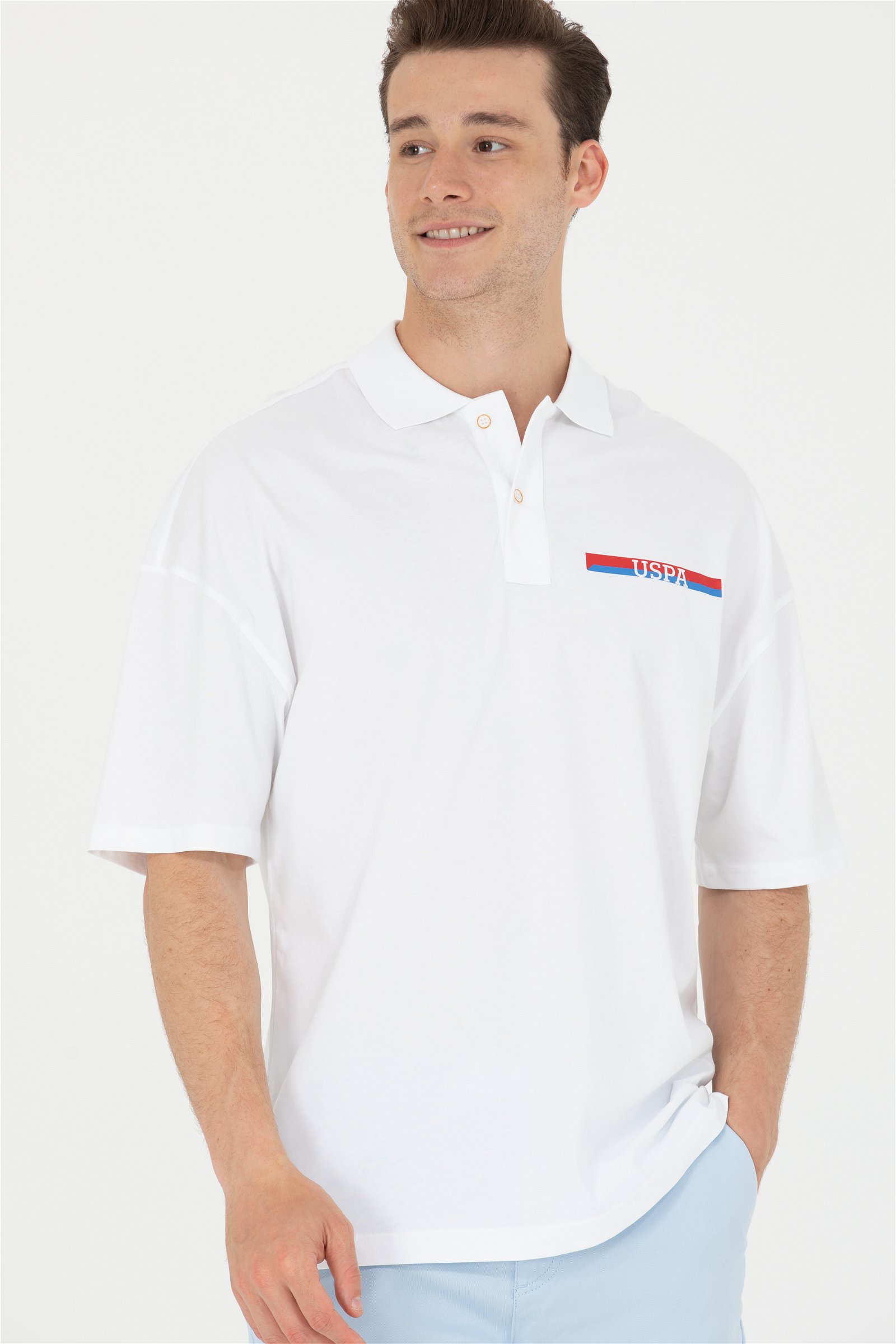 تی شرت یقه پولو سفید  Oversize آستین کوتاه مردانه یو اس پولو | US POLO ASSN