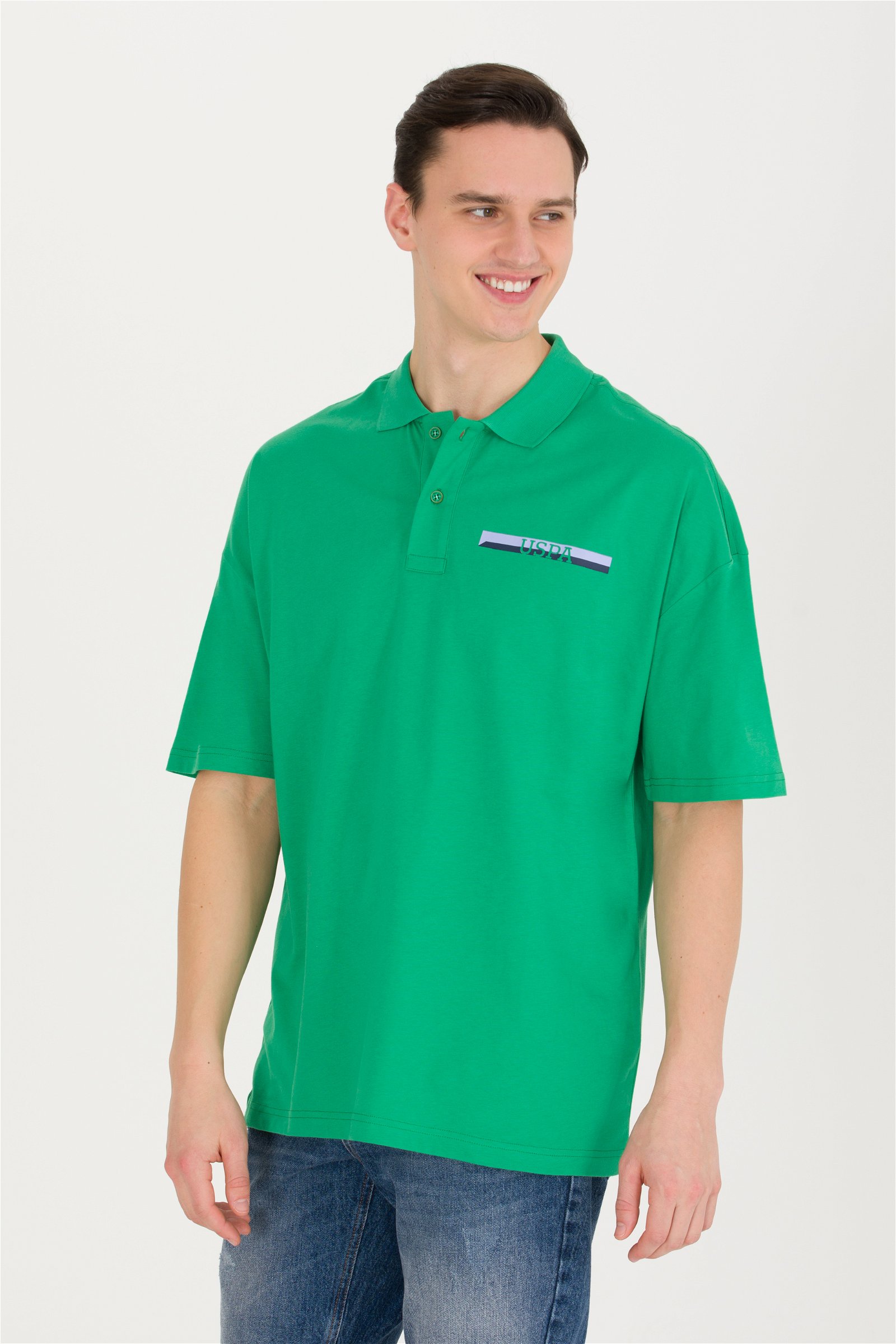 تی شرت یقه پولو سبز  Oversize آستین کوتاه مردانه یو اس پولو | US POLO ASSN