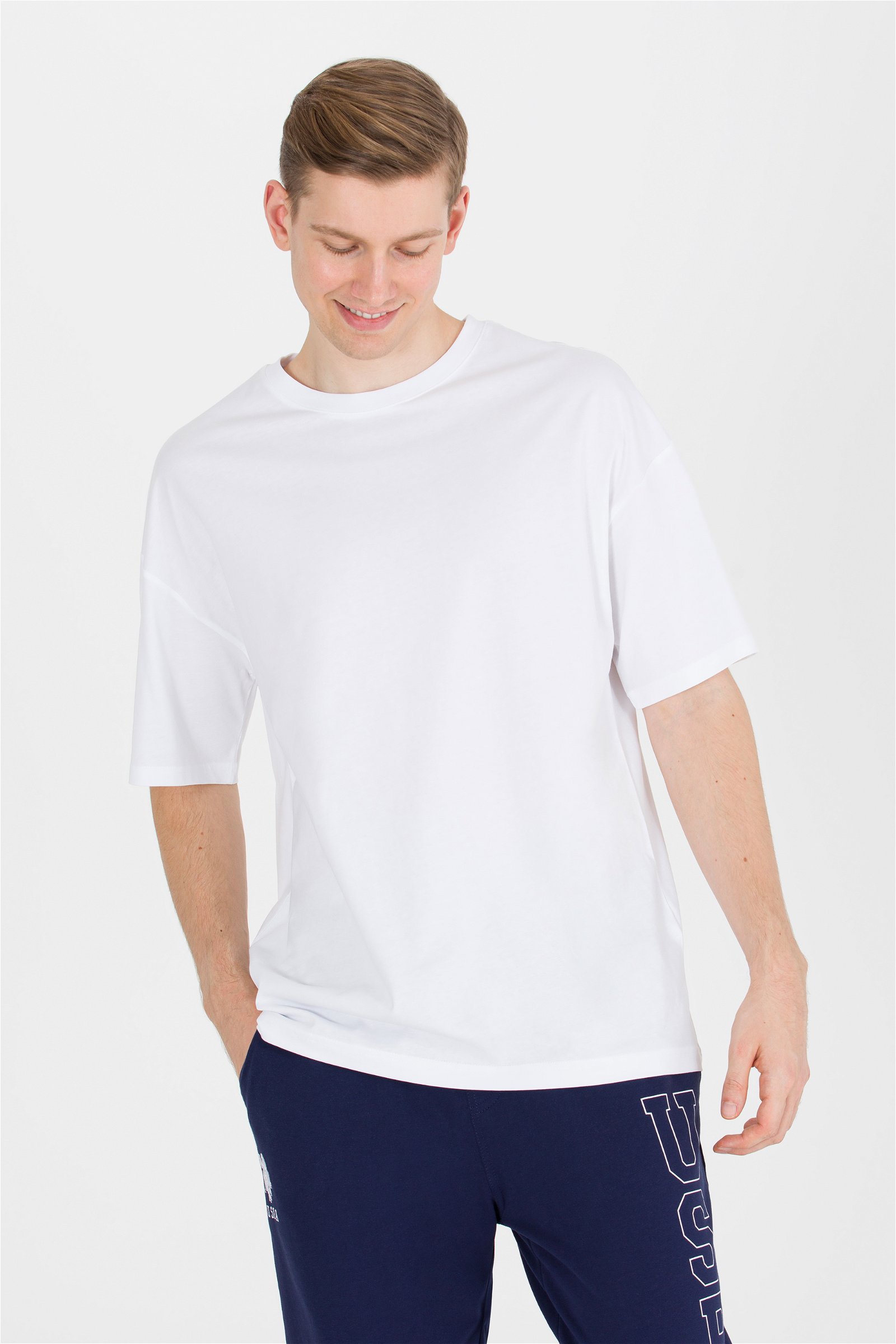 تی شرت یقه گرد سفید  COMFORT LONG آستین کوتاه مردانه یو اس پولو | US POLO ASSN