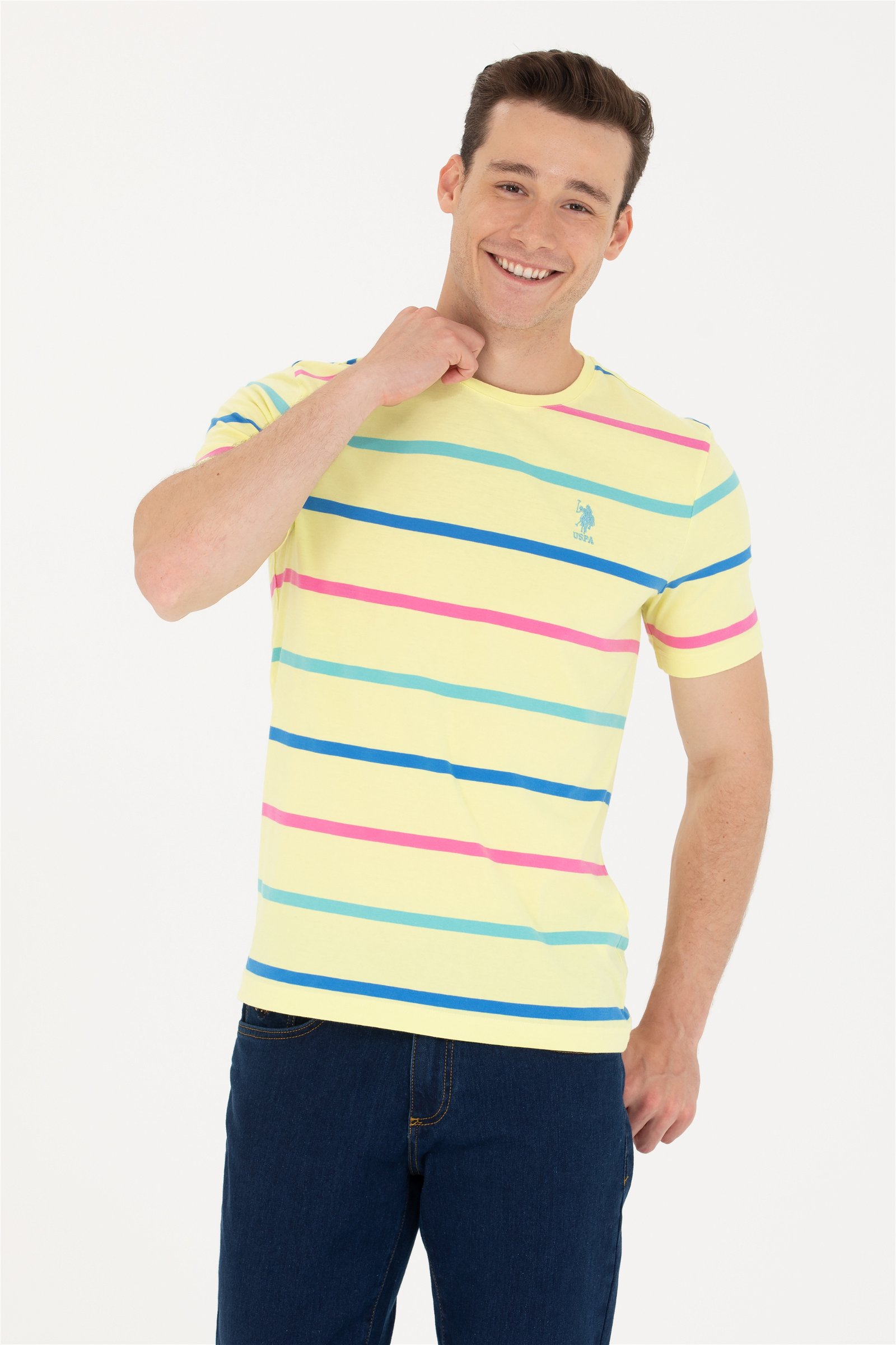 تی شرت یقه گرد زرد روشن  رگولار آستین کوتاه مردانه یو اس پولو | US POLO ASSN