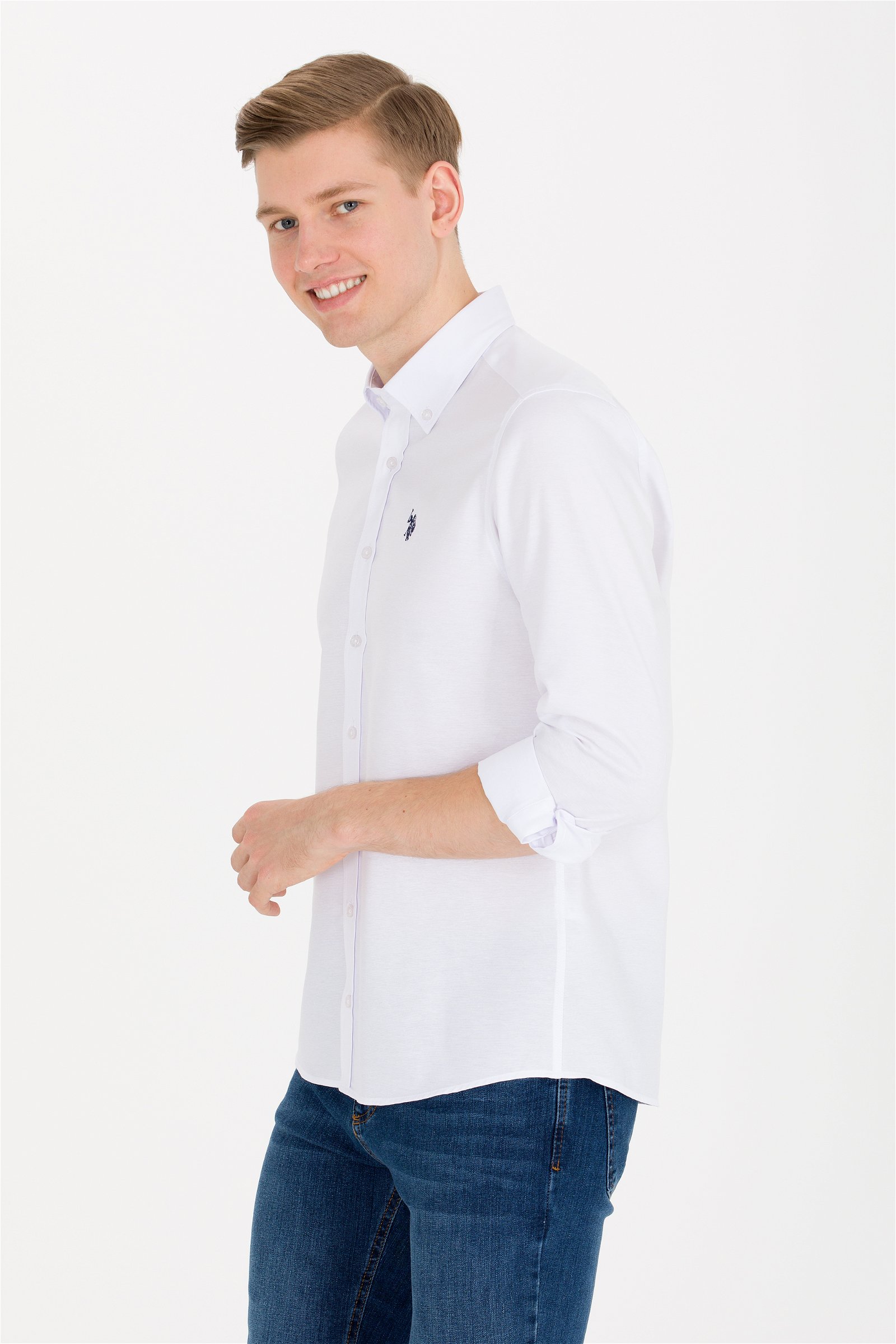 پیراهن  سفید  اندامی  مردانه یو اس پولو | US POLO ASSN