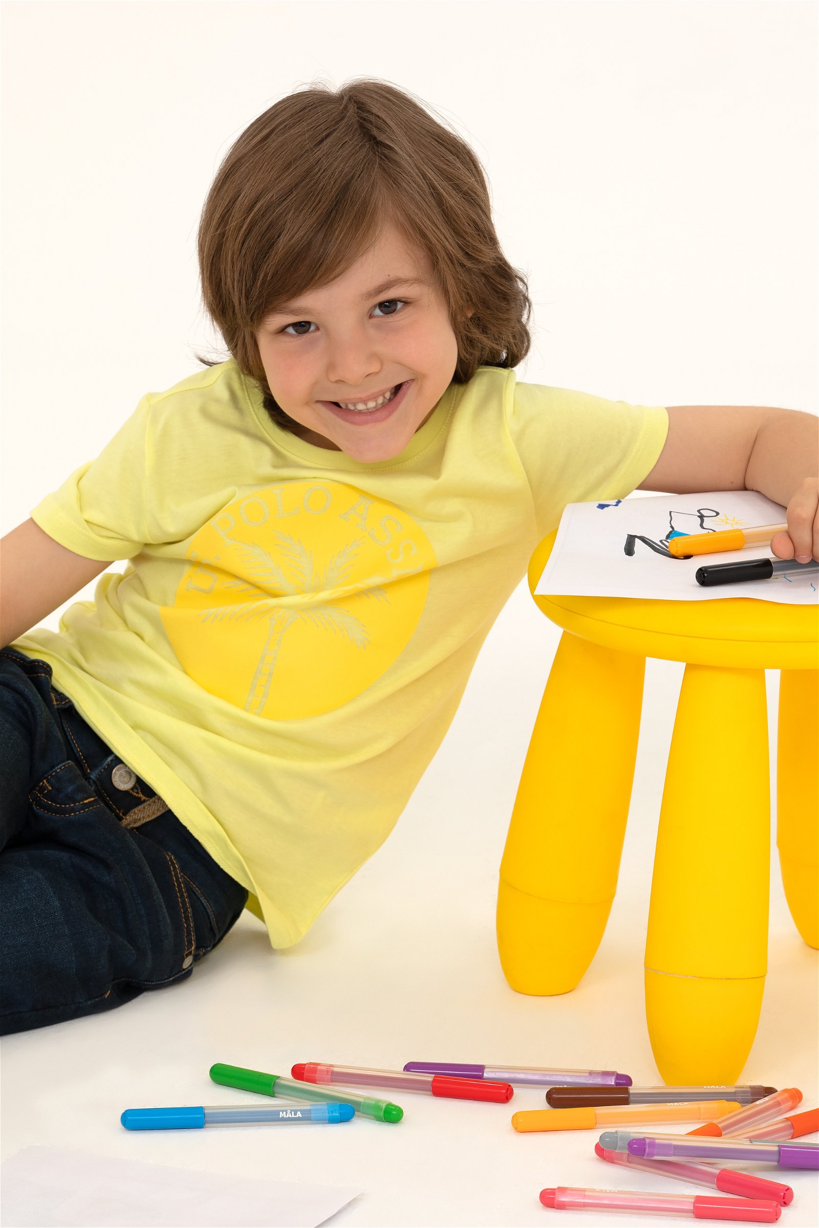 تی شرت یقه گرد زرد روشن  استاندارد فیت  پسرانه یو اس پولو | US POLO ASSN