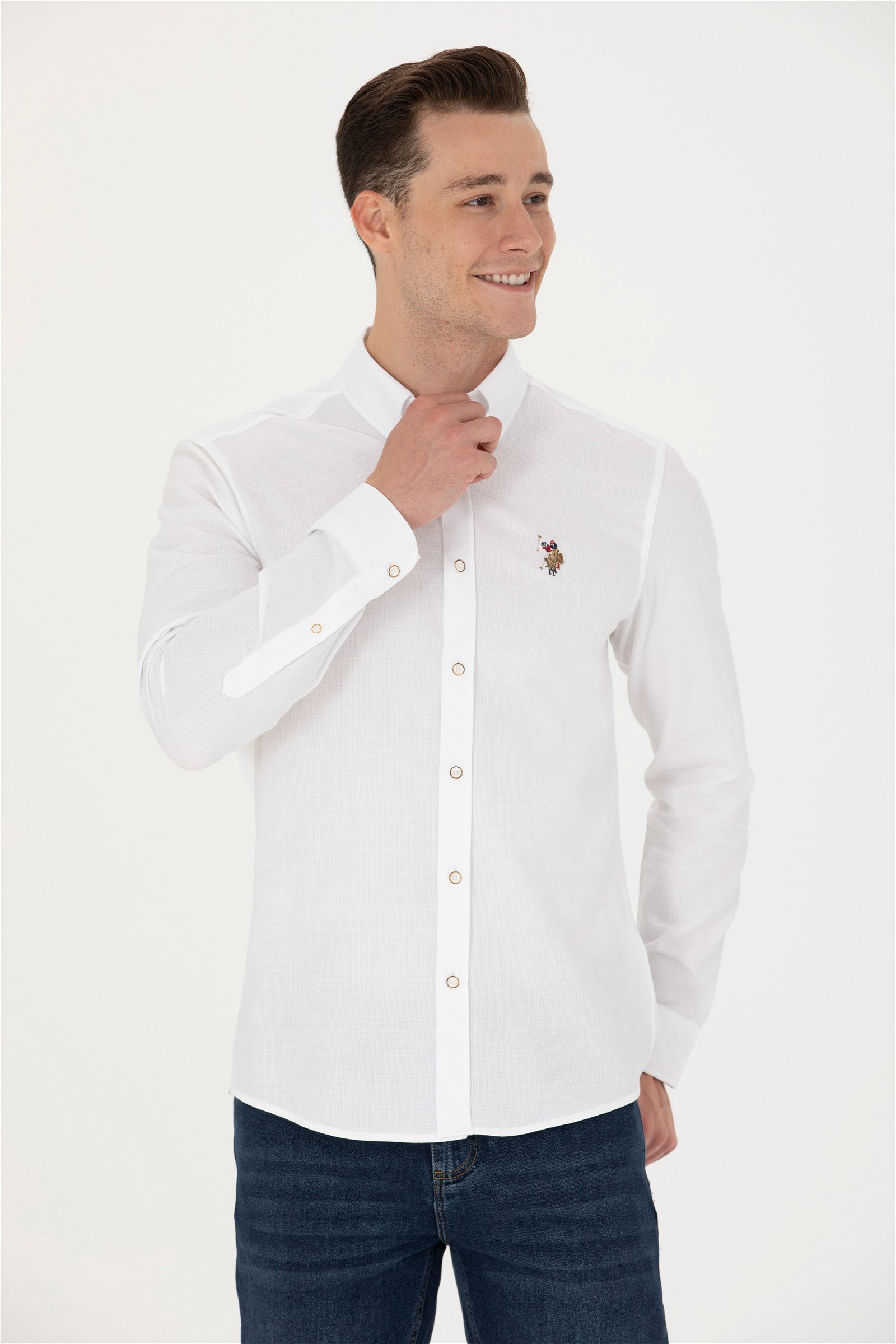 پیراهن  سفید  اندامی  مردانه یو اس پولو | US POLO ASSN