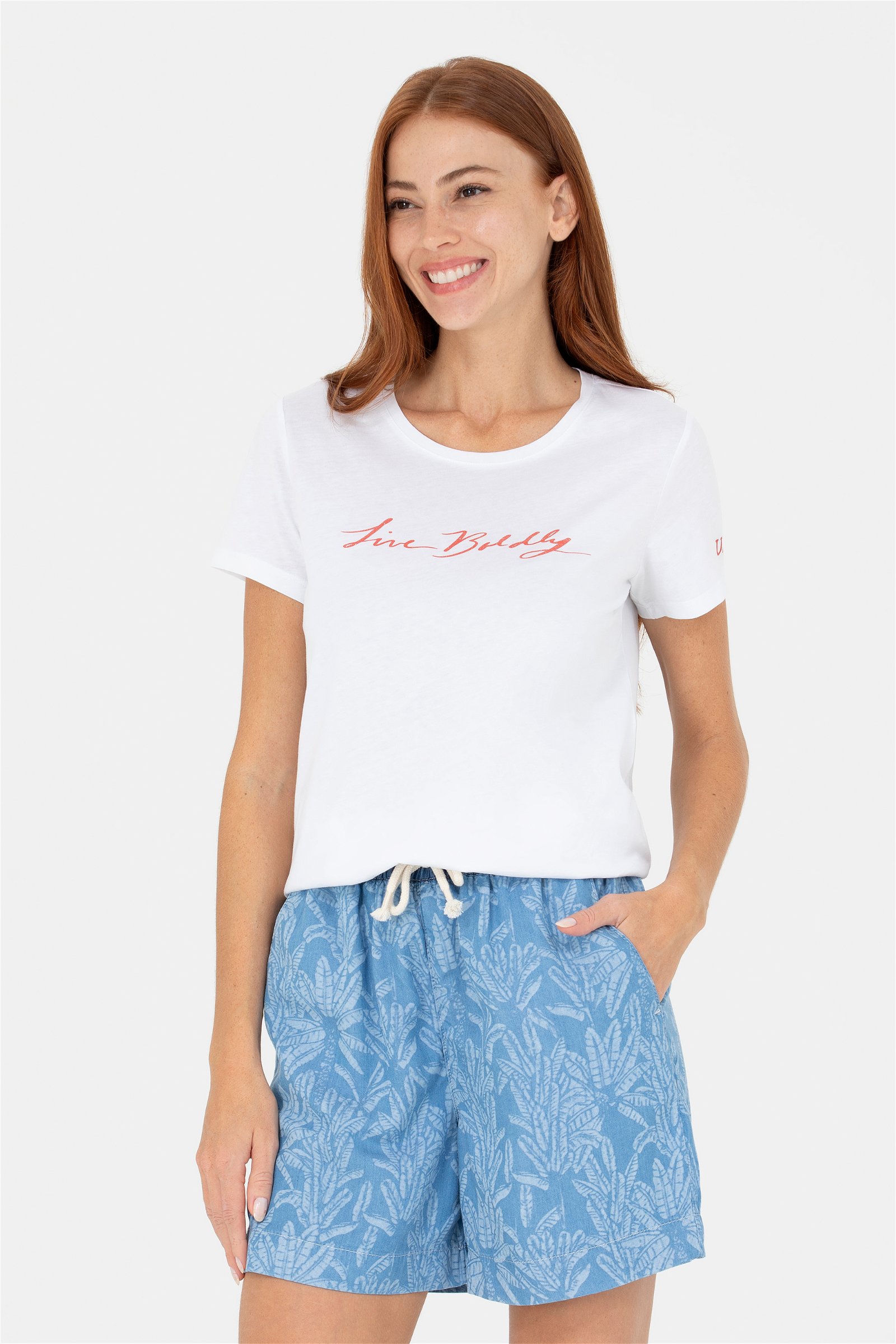 تی شرت  سفید  استاندارد فیت  زنانه یو اس پولو | US POLO ASSN