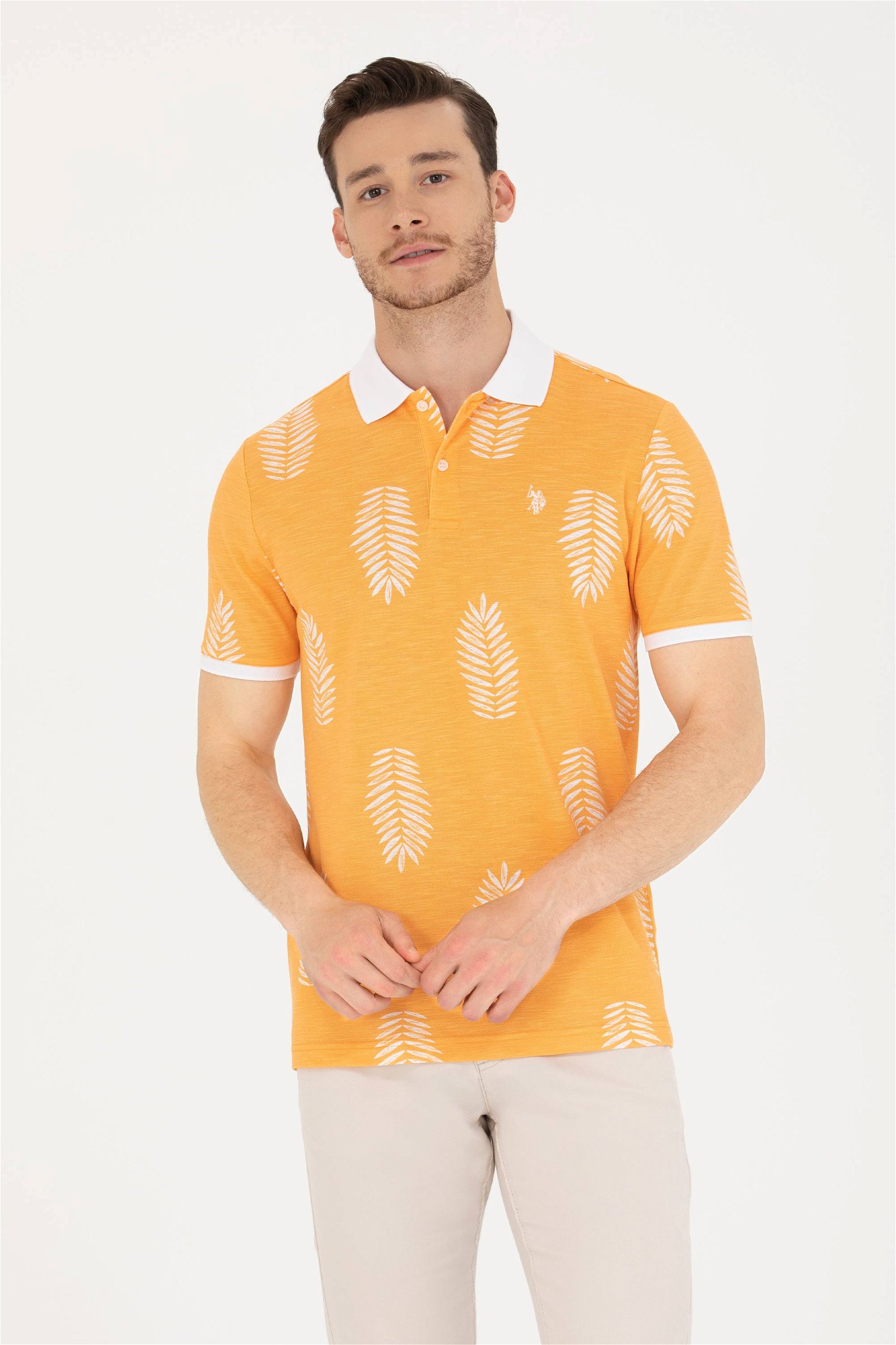 تی شرت یقه پولو نارنجی  استاندارد فیت آستین کوتاه مردانه یو اس پولو | US POLO ASSN