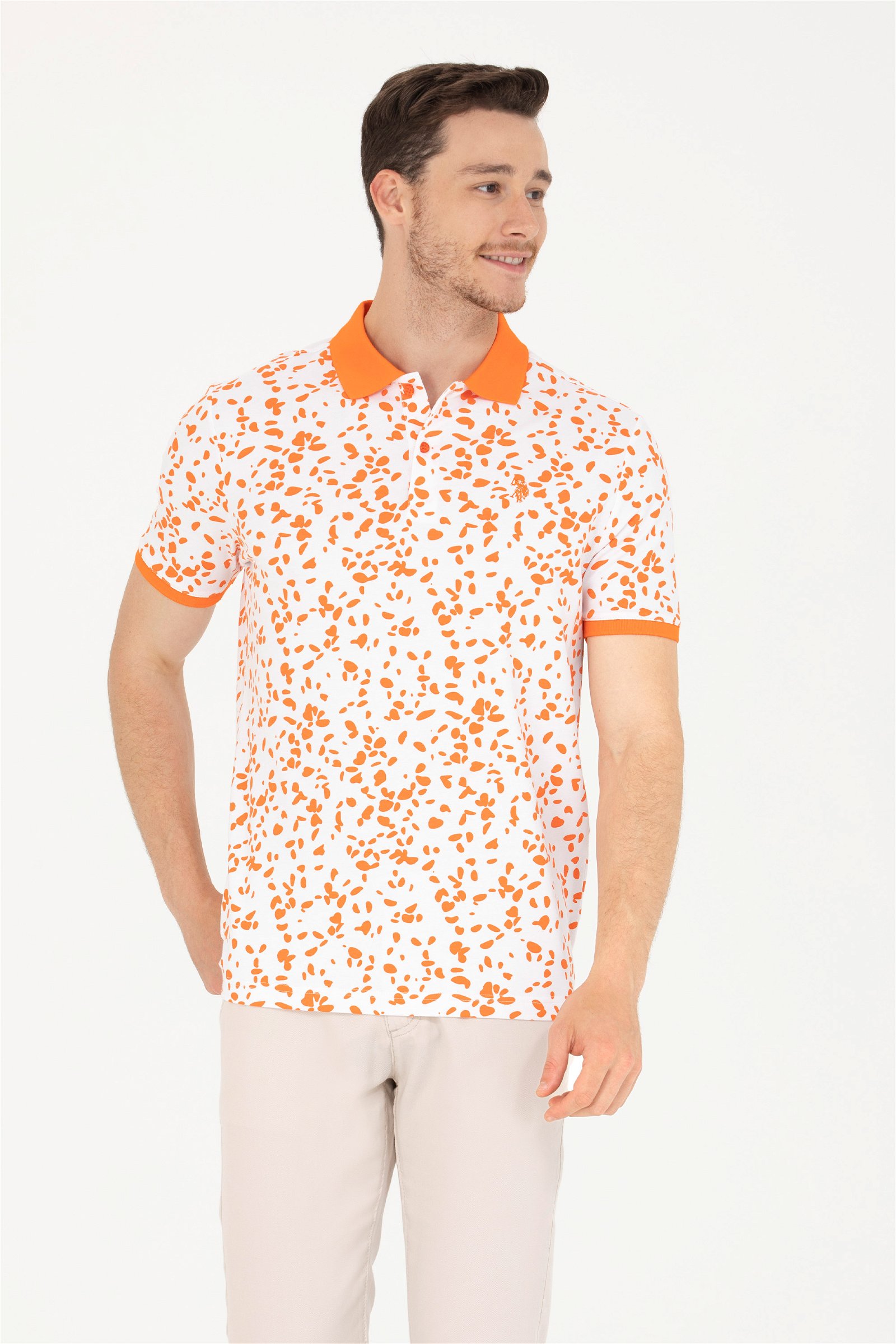 تی شرت یقه پولو نارنجی  استاندارد فیت آستین کوتاه مردانه یو اس پولو | US POLO ASSN