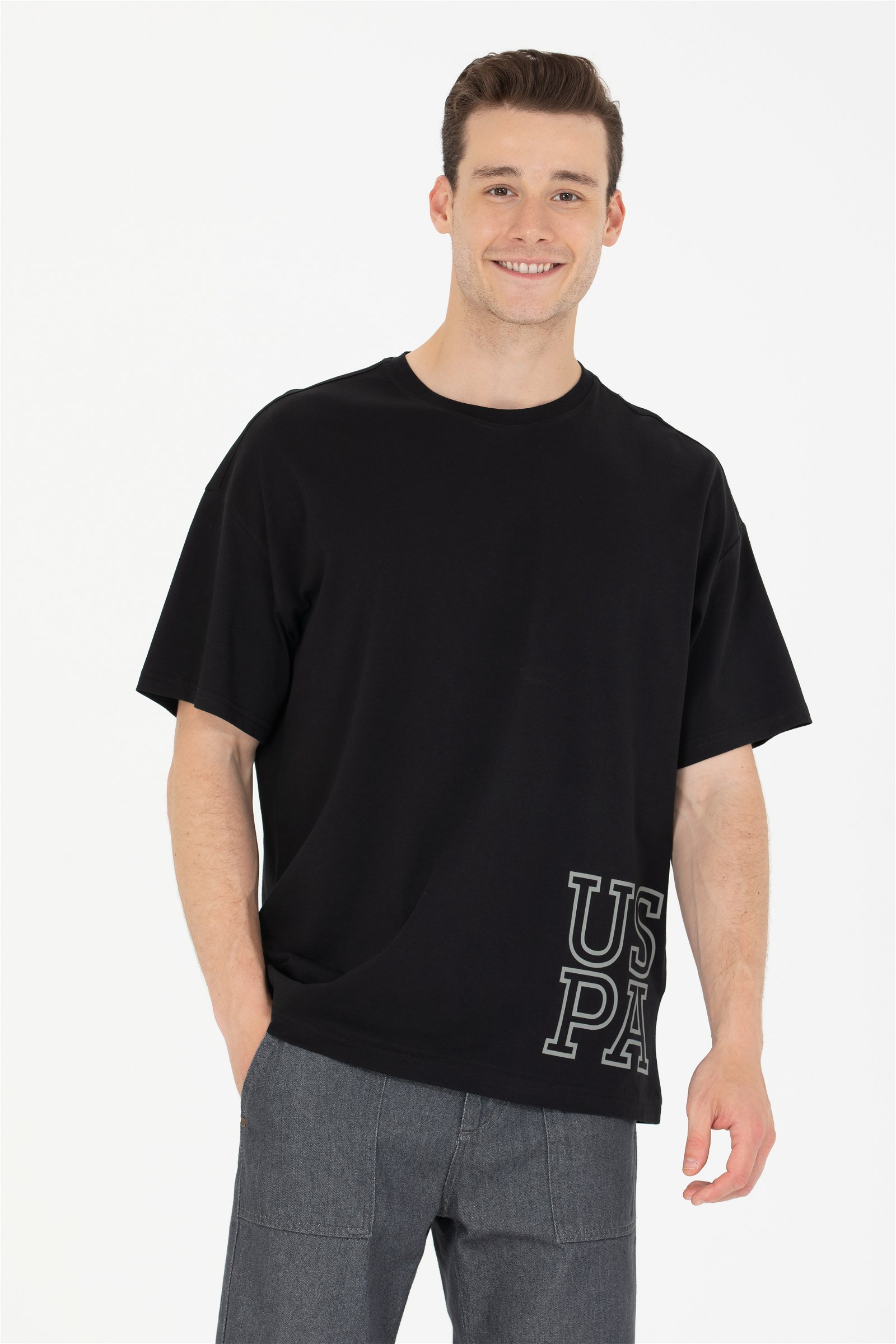 تی شرت یقه گرد سیاه  Oversize آستین کوتاه مردانه یو اس پولو | US POLO ASSN