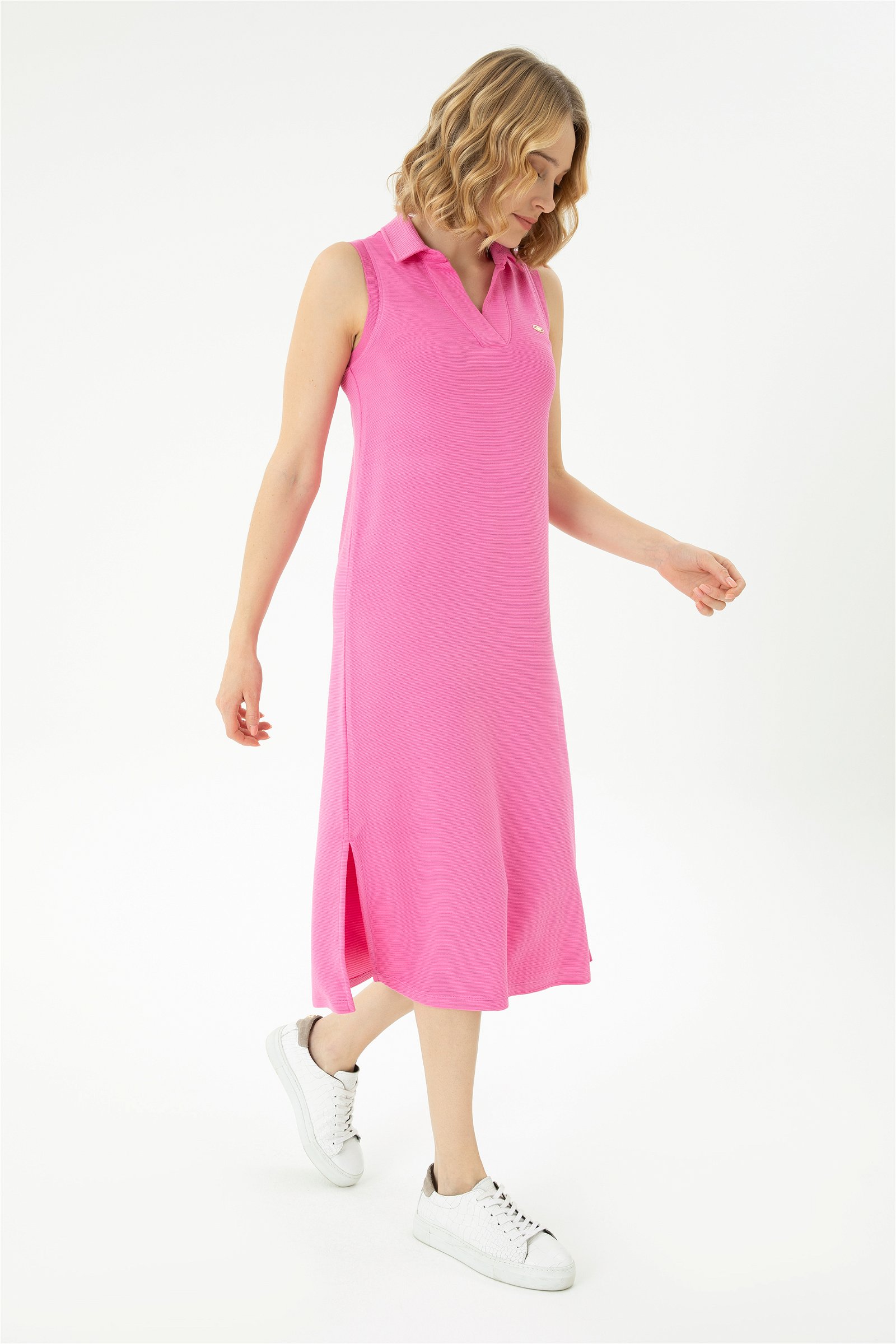 لباس بافته شده یقه پولو صورتی  A-Form Fit بدون آستین زنانه یو اس پولو | US POLO ASSN