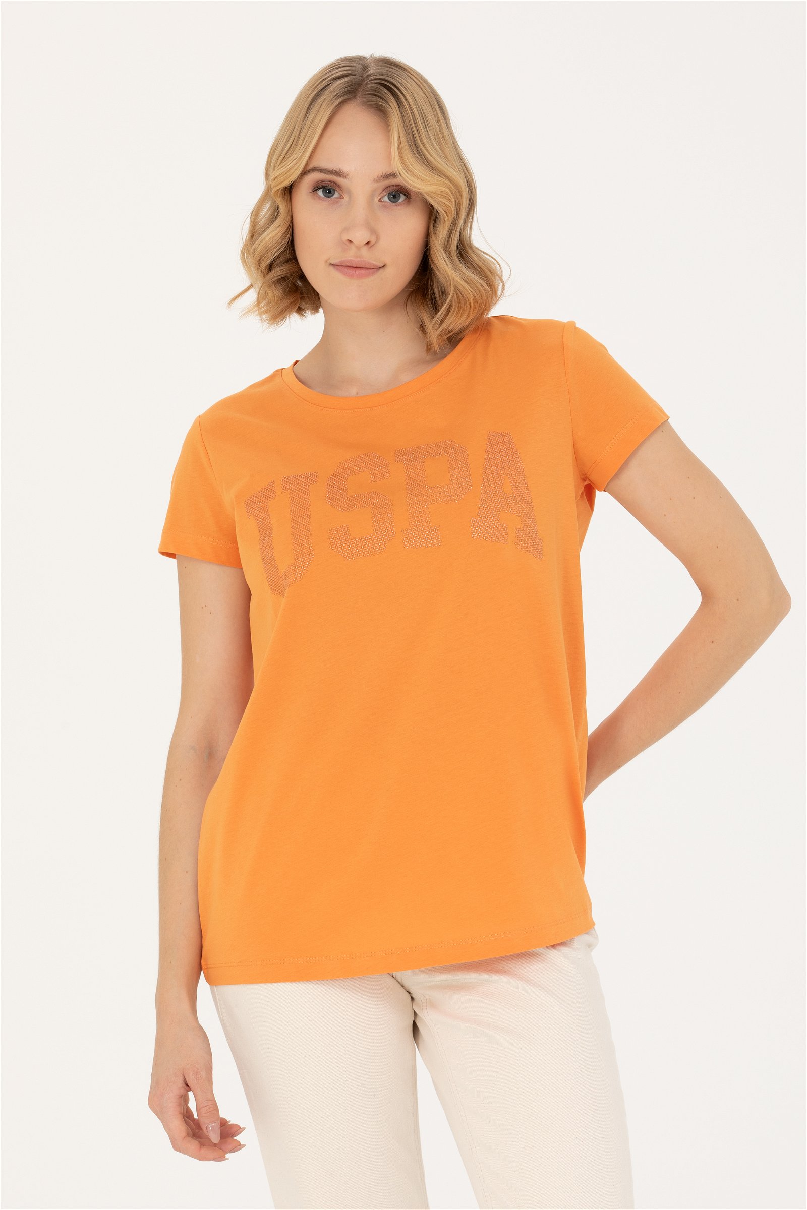 تی شرت  نارنجی  استاندارد فیت  زنانه یو اس پولو | US POLO ASSN