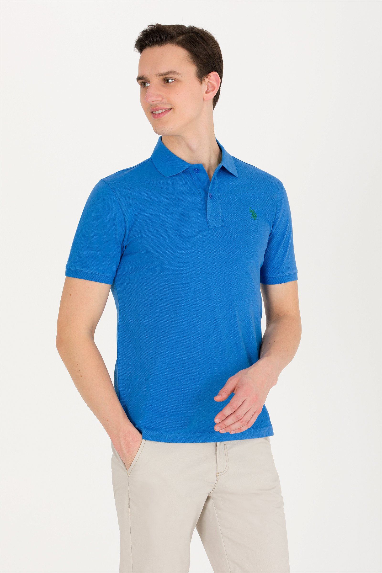 تی شرت یقه پولو آبی  اندامی  مردانه یو اس پولو | US POLO ASSN